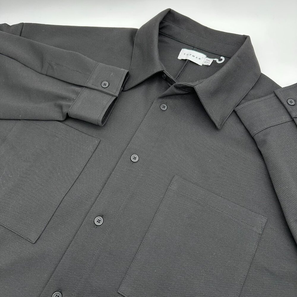 NWOT TopMan Men's Double Pocket Button Up Jersey Shirt Jacket,‎ Size XXL, Black